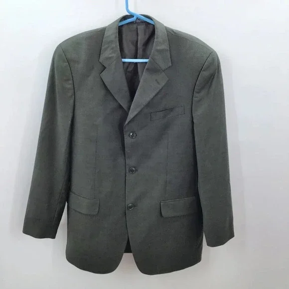 Mens Jones New York Suit 40R Pants 35/28.5 Wool Cashmere Blend Green Houndstooth - Picture 2 of 16